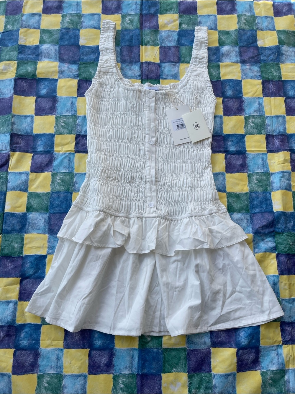 Peppermayo White Smocked Ruffle Tank Dress